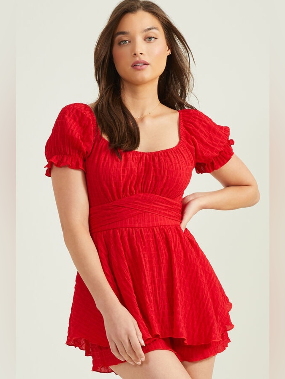 Altar'd State Textured Red Ruffled Romper Size XS